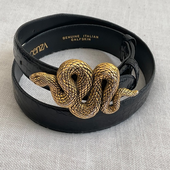 Vicenza Accessories - •Vicenza Italy Serpentes Snake Buckle Belt Black Embossed Leather Size 28 NWOT